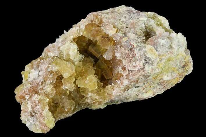 Yellow Cubic Fluorite Crystal Cluster with Quartz - Morocco #159965